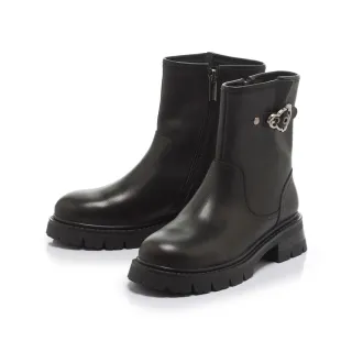 【FAIR LADY】日本京都聯名 HAPPYFACE 率性繫帶真皮機車靴(黑、7B2959)