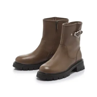 【FAIR LADY】出清品_日本京都聯名 HAPPYFACE 率性繫帶真皮機車靴(巧克力、7B2959)