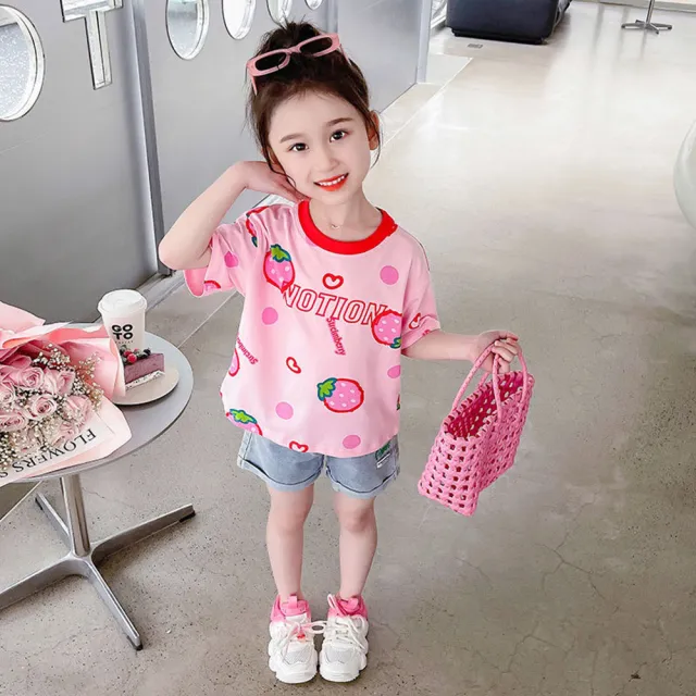 【安朵童舖】現貨韓版兒童豹紋短袖上衣女寶豹紋短袖T恤女童圓領寬鬆上衣(016)