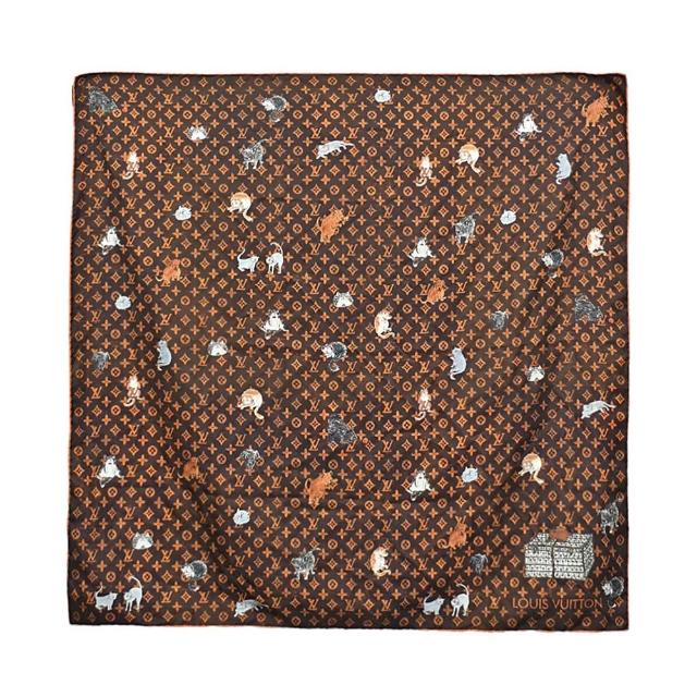 LV LOUIS VUITTON路易威登 MP2266 CATOGRAM Monogram 印花貓咪圖騰方巾/絲巾