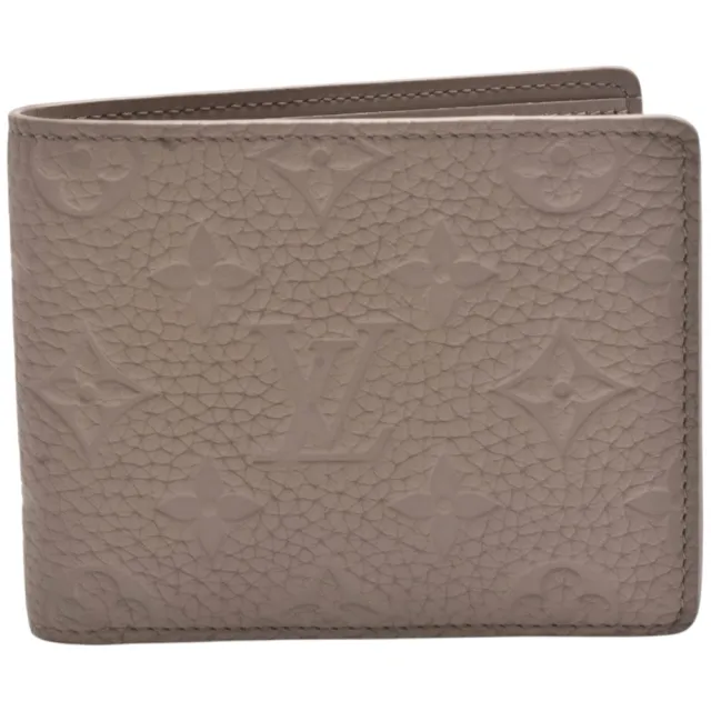 【Louis Vuitton 路易威登】M13890經典MULTIPLE Taurillon壓花牛皮交叉式卡夾短夾(卵石色)
