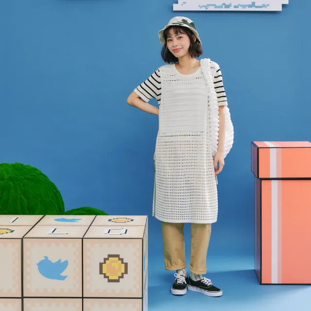 【Dailo】洞洞編織側開衩長版無袖針織背心(白 杏 灰/魅力商品)