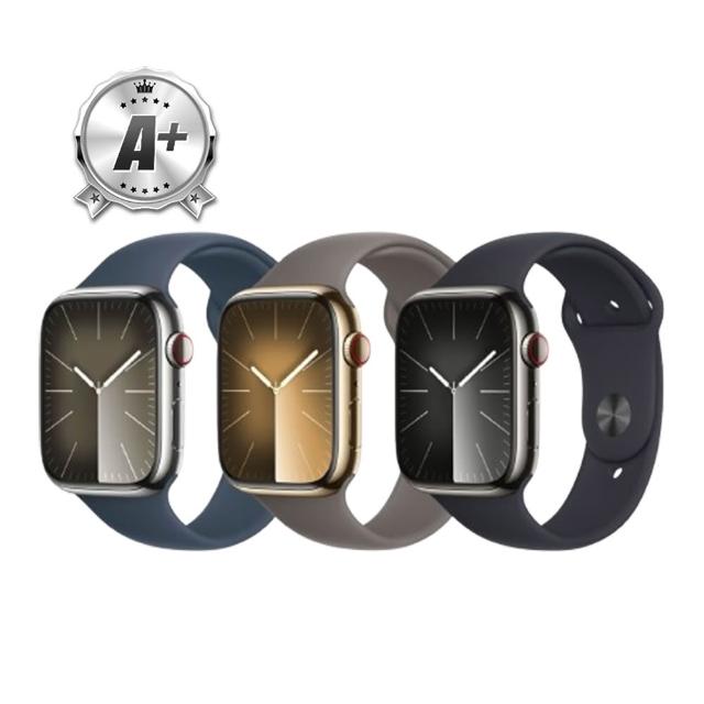 【Apple】A+級福利品 Watch Series 9 不鏽鋼款 45mm GPS+行動網路 A2980(不鏽鋼錶殼搭配運動型錶帶/LTE)