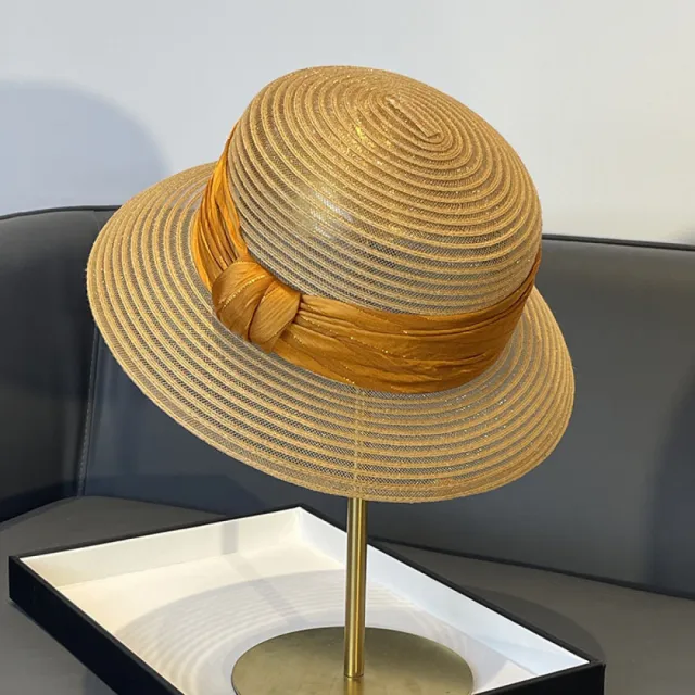 【Very Buy 非常勸敗】赫本風網紗透氣蝴蝶結草帽女法式複古大簷防曬漁夫帽可折疊遮陽帽