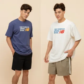 【NEW BALANCE】NB 撞色標語短T/短袖上衣_男性_米白/藍紫_MT51900DRE_MT51900SST(美版 版型偏大)