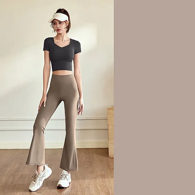 【米蘭精品】現貨+預購 瑜珈服套裝短袖運動服運動上衣瑜伽褲運動內衣(附胸墊速乾高彈女休閒服4色74ek26)