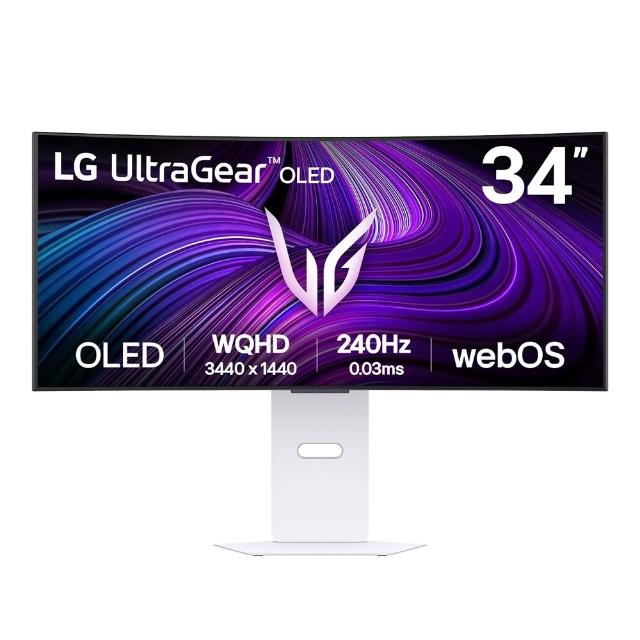 【LG 樂金】34GX90SA-W 34型 OLED WQHD 21:9 240Hz 曲面電競螢幕(800R/0.03ms/內建喇叭)