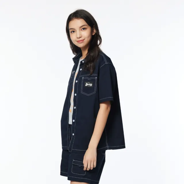 【JEEP】女裝 率性鋒芒工裝短袖襯衫(藍色)