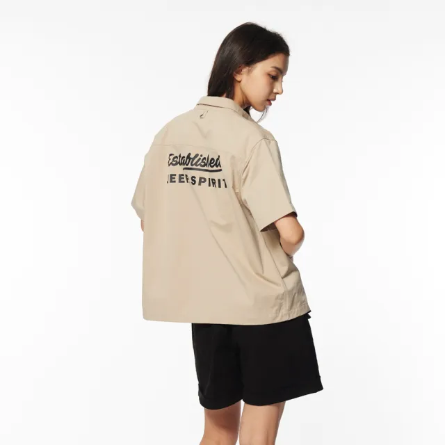 【JEEP】女裝 美式休閒雙口袋短袖襯衫(卡其色)