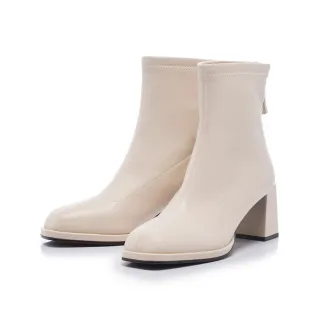 【FAIR LADY】優雅小姐 俐落方頭粗跟短靴(奶油、8L2986)