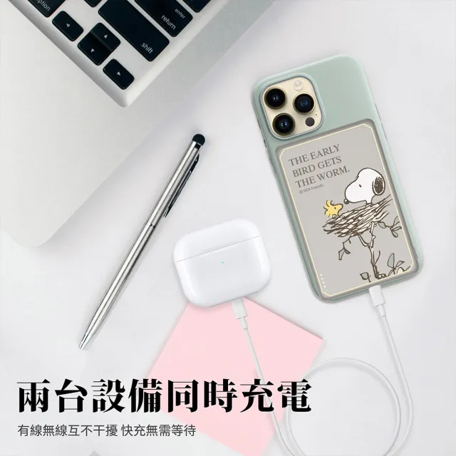 【SNOOPY 史努比】20W 超薄磁吸無線充行動電源 5000mAh (P-159)