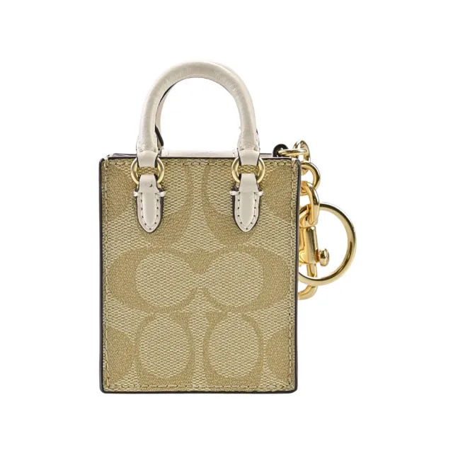 【COACH】C LOGO PVC 皮革MINI DYLAN托特包立體造型鑰匙圈掛飾(卡其/拼接米白)