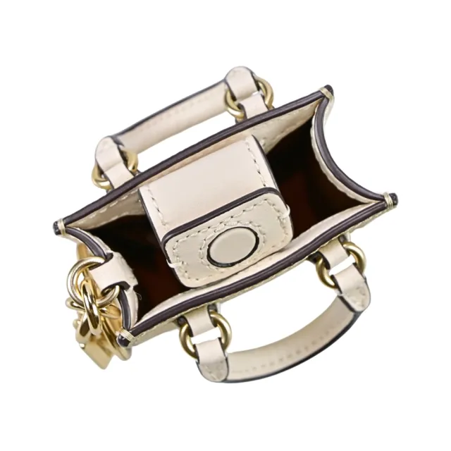 【COACH】C LOGO PVC 皮革MINI DYLAN托特包立體造型鑰匙圈掛飾(卡其/拼接米白)