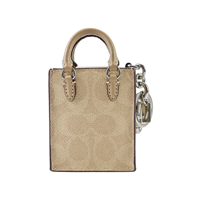 【COACH】C LOGO PVC 皮革MINI DYLAN托特包立體造型鑰匙圈掛飾(沙色/拼接奶茶色)