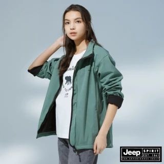 【JEEP】女裝 簡約素面立領修身外套(綠色)