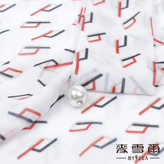 【MYVEGA 麥雪爾】領巾綁帶印花雪紡上衣-米