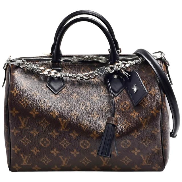 LV LOUIS VUITTON路易威登 M12243 經典 Speedy Soft 30 Dark 印花帆布手提 / 肩背波士頓包