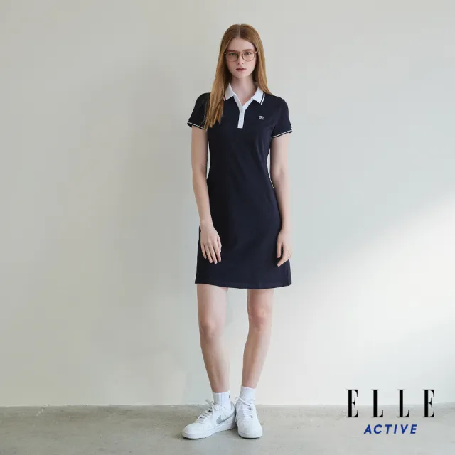 【ELLE ACTIVE】女款 經典配色修身Polo洋裝-深藍色(EA25S1W2613#39)