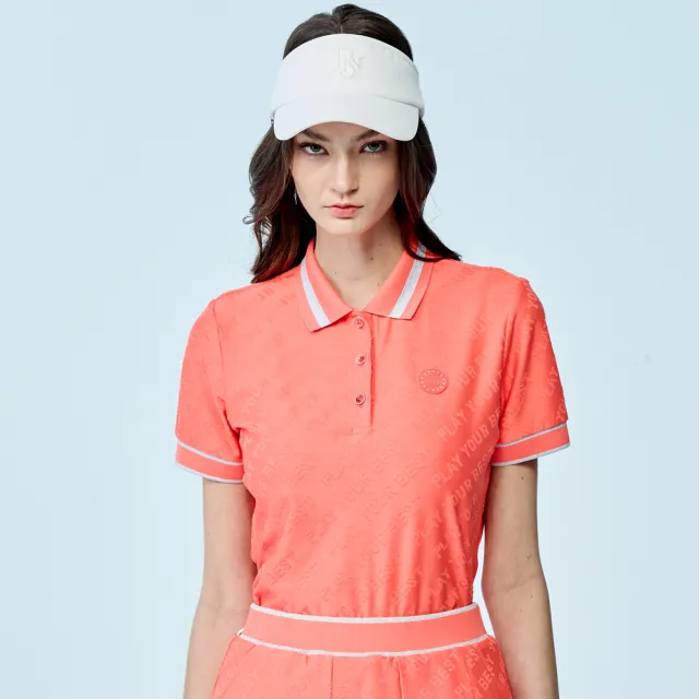 【PING】女款凸紋緹花抗UV高爾夫短袖POLO衫-橘(吸濕排汗/GOLF/高爾夫球衫/RA25109-25)