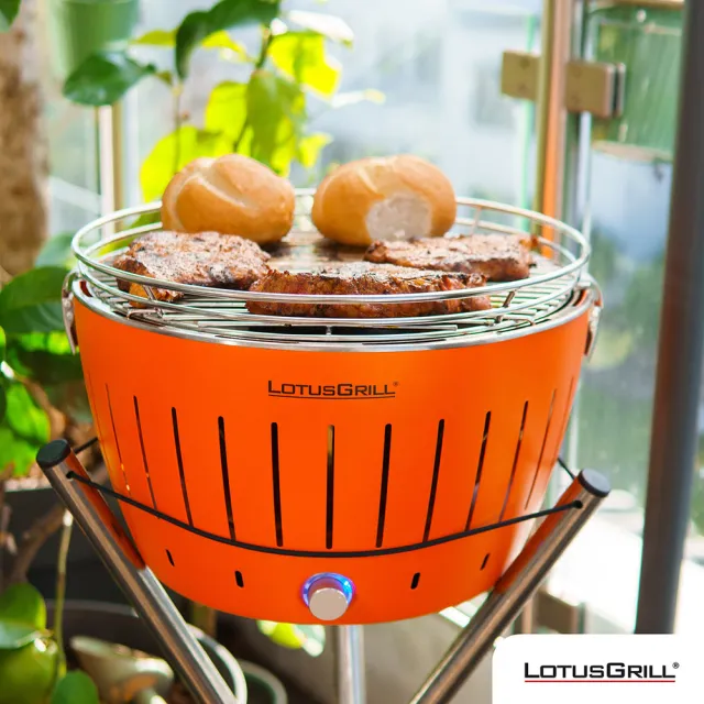 【LotusGrill】德國無煙木炭烤肉架/爐七件組 烤爐+炙燒烤盤+烘罩+腳架+夾刷炭(G340 共6色)