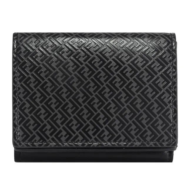 【FENDI 芬迪】經典雙F LOGO塗層印花牛皮三折小零錢短夾(黑)