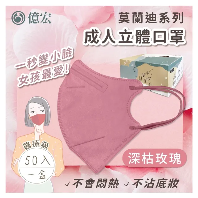 【淨新】★雙12限定★成人3D立體醫療用口罩 多色任選(50入/盒 細繩不勒耳 口罩國家隊)