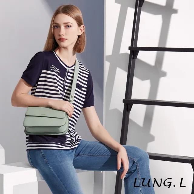 【LUNG.L 林佳樺】LS68A 藍色條紋異素材拼接針織短袖棉質女裝上衣(春夏新品 加大尺碼)