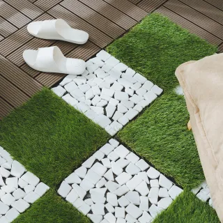 【樂嫚妮】0.25坪/仿草皮塑木地板 人工草皮 9片入(景觀布置、園藝陽台戶外適用)