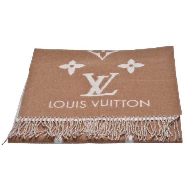 【Louis Vuitton 路易威登】LV M76067 Reykjavik系列Monogram織花羊絨雙面針織圍巾(黃褐色)