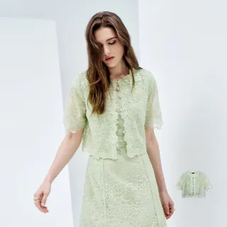 【KERAIA 克萊亞】花影湖綠蕾絲小外罩