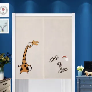 【PLUSIEURS】麻布日紡刺繡可愛門簾(寬85*高90公分 送伸縮門桿)