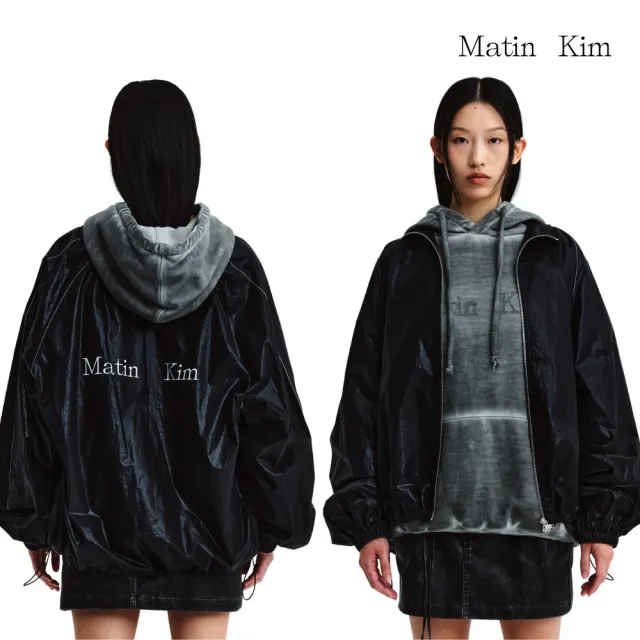 【MATIN KIM】官方旗艦 MATIN KIM LOGO 風衣外套(黑色)