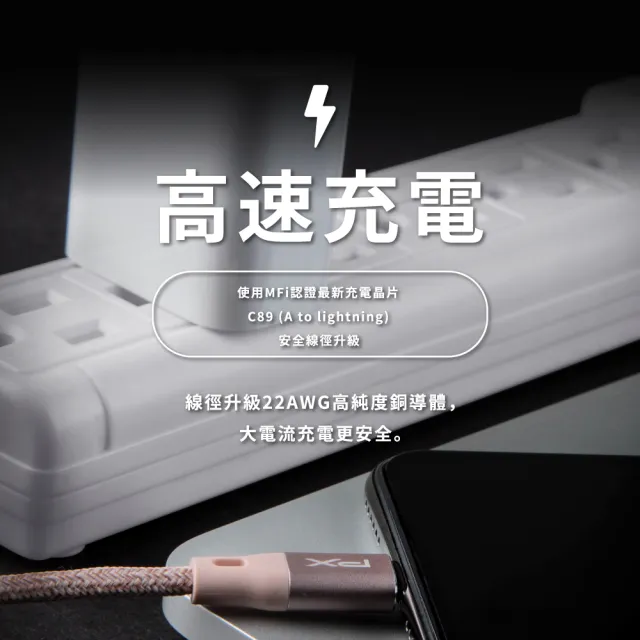 【PX 大通】贈束帶2年保固編織網MFi認證USB快充線iPhone蘋果手機線傳輸線lightning充電線apple(UAL-1P 1G)