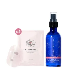 【唯有機】玫瑰天竺葵純露精華水膜組(玫瑰天竺葵純露花水100ml+玫瑰精萃煥顏保濕面膜*5片)