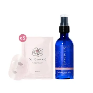 【唯有機】玫瑰純露精華水膜組(玫瑰純露花水100ml+玫瑰精萃煥顏保濕面膜*5片)