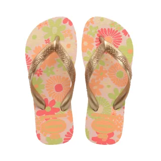 【havaianas 哈瓦仕】拖鞋 童鞋 兒童 夾腳拖 花卉 花朵 漸層 Kids Flores 金膚色 4000052-0076K(哈瓦士)