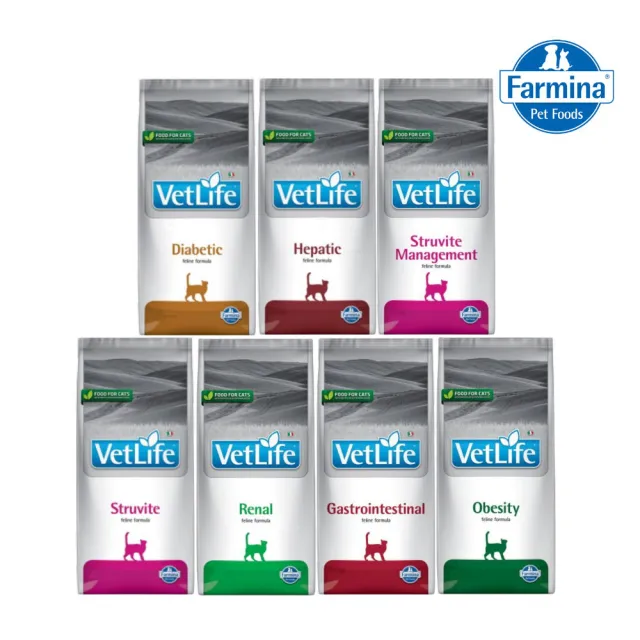 【Farmina 法米納】Vet Life獸醫天然處方貓糧 1.5-2kg/（血糖/肝臟/泌尿道/體重/皮膚）(貓飼料)