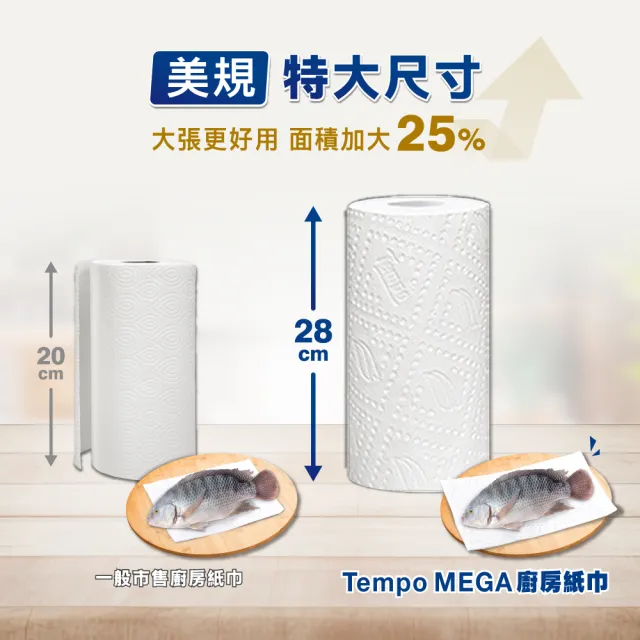 【TEMPO】極吸萬用3層捲筒廚房紙巾Mega/88張共12捲入/箱購(萬用紙巾/廚房料理必備/食安認證/擦手紙)