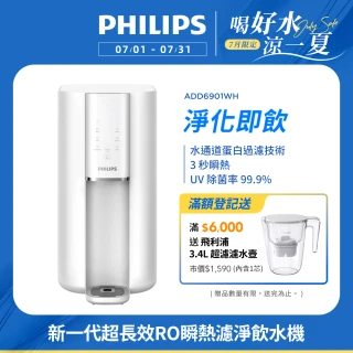 【Philips 飛利浦】新一代超長效過濾智能雙效UV-C滅菌/RO瞬熱濾淨飲水機ADD6901WH(內含濾芯)
