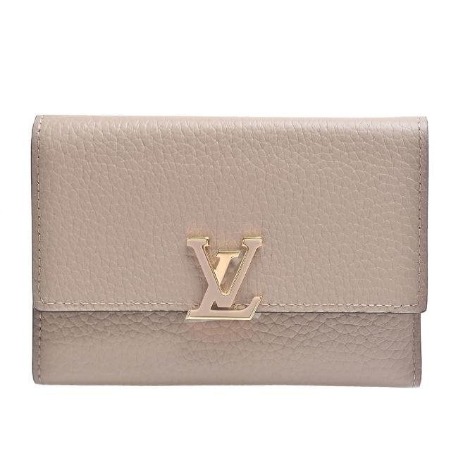 【Louis Vuitton 路易威登】M62159 經典Capucines系列Taurillon皮革釦式短夾(卵石色)