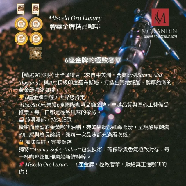 【MORANDINI 摩蘭迪尼菁英精品咖啡】奢華金牌精品咖啡豆半磅(6連霸金牌獎、頂級精品咖啡的單品代表)