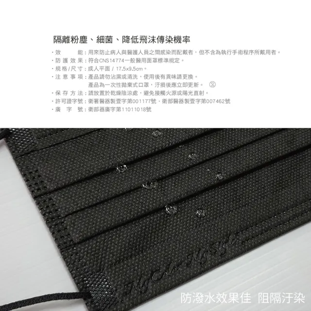【CSD 中衛】中衛醫療口罩-成人平面-酷黑(100入/盒)