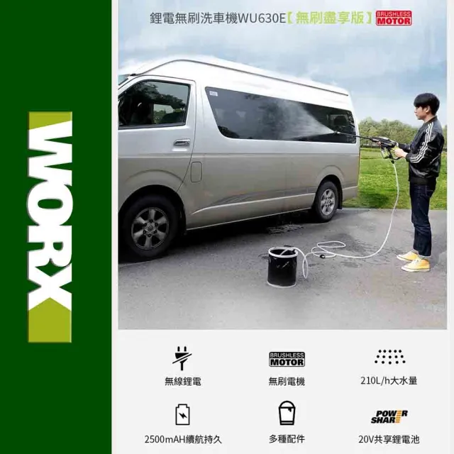 【WORX 威克士】20V 鋰電無刷高壓清洗機 WU630.3(清洗機 洗車槍 沖洗 無刷 高壓清洗槍  無碳刷高壓水槍)
