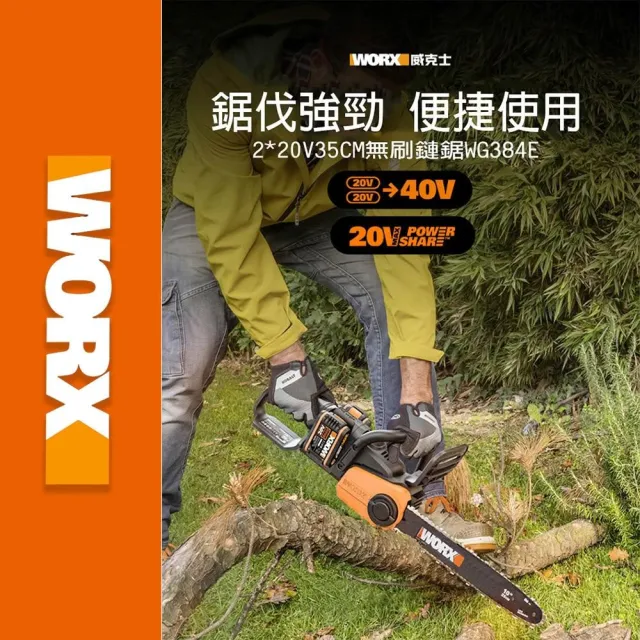 【WORX 威克士】40V 30CM 鋰電鏈鋸機 WG384E.9(鏈鋸機  切割機 電動鏈鋸  無刷鋰電鏈鋸機)