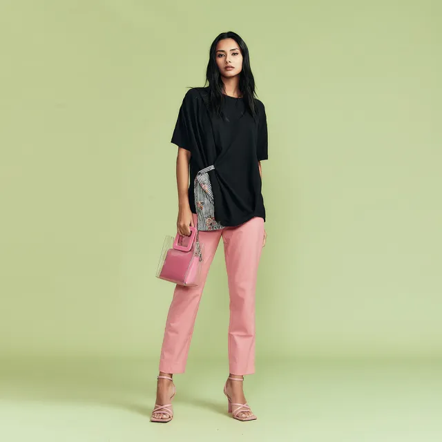 【ICHE 衣哲】Copine法式設計格紋印花拼接五分袖造型上衣