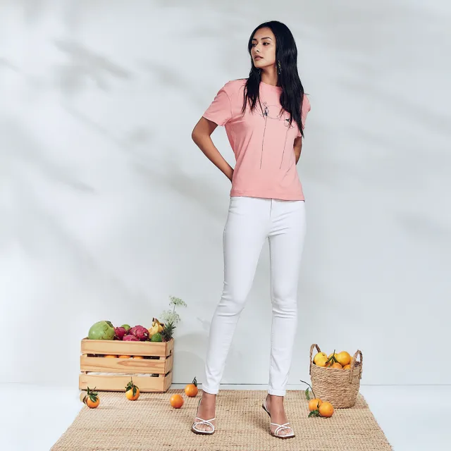 【ICHE 衣哲】Cop.Copine 法國原裝進口法式輪廓線花卉印圖蜜桃粉上衣