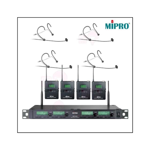 【MIPRO】ACT-343PLUS 配四頭戴式麥克風(1U四頻道自動選訊無線麥克風)