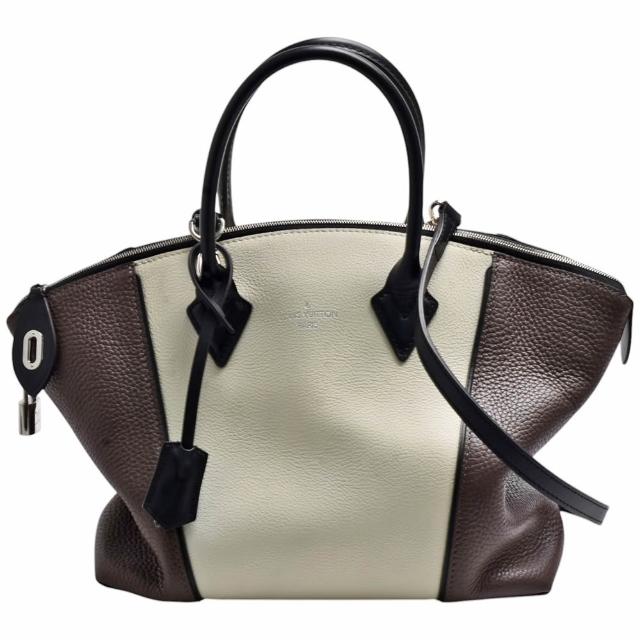 【Louis Vuitton 路易威登】M51066 SOFT LOCKIT PM雙色Taurillon牛皮手提/斜背包(象牙白/咖啡色)