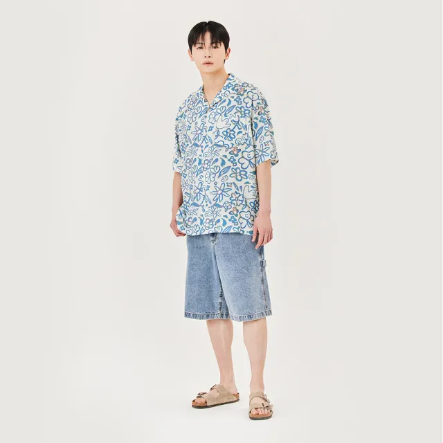 【Mark Gonzales】男女同款 小天使夏威夷花朵短袖襯衫-米白色
