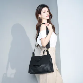 【2R 手工真皮】艾芙琳 Evelyn 牛皮開口提把設計肩背包 百夜黑